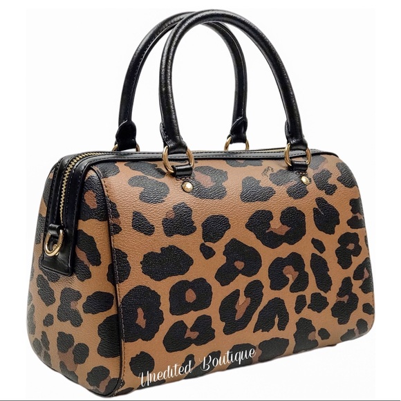 COACH Rowan Satchel Handbag In Leopard Print - Picture 7 of 13